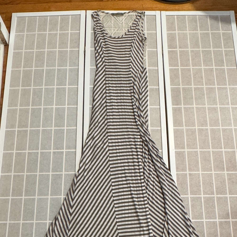finn & clover Gray and White Striped Maxi Dress